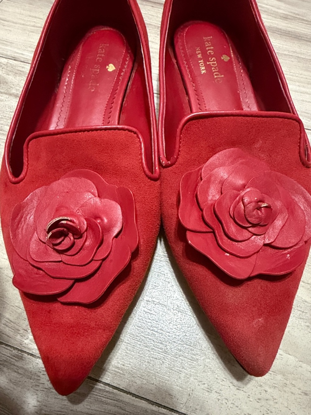 kate spade Red Floral Pointed Suede Flats - Picture 4 of 4